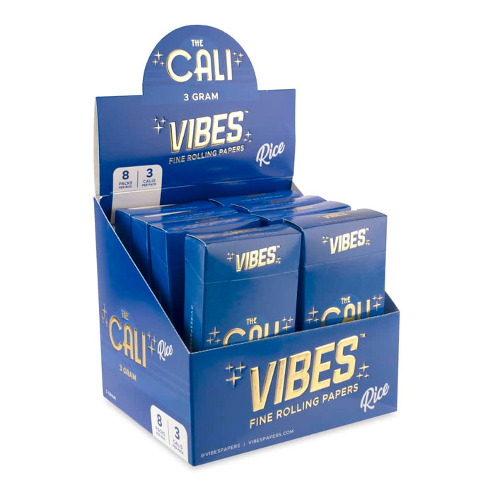 Vibes - The Cali - Rice 3 Gram Cylindrical Shape Paper - 3 Per Pack - (8 Count Display)-Papers and Cones