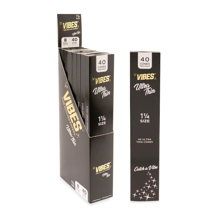 Vibes - Ultra Thin 1 1/4 Cones - 8 Cones Per Pack - (40 Count Per Display)-Papers and Cones