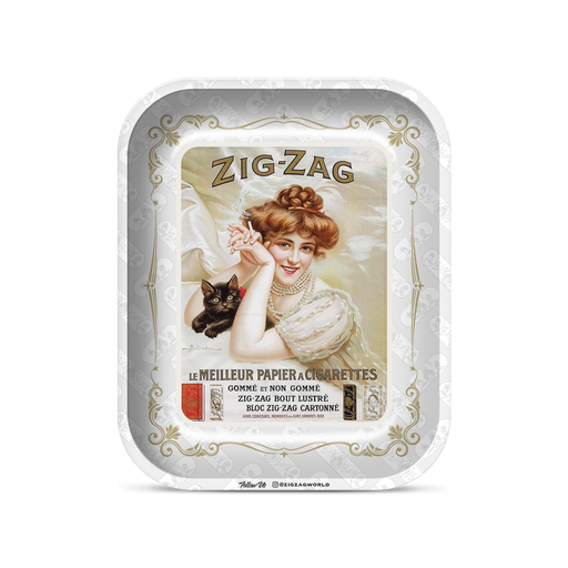 Zig-Zag Large Vintage White Rolling Tray - (1 Count)-Rolling Trays and Accessories