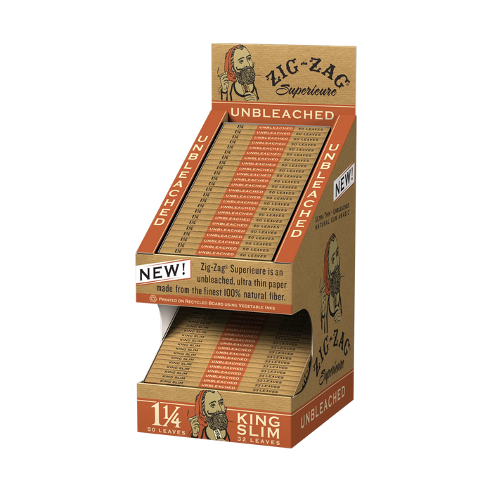 Zig-Zag Unbleached Paper Display - 1 1/4 & King Slim (48 Pack)-Papers and Cones