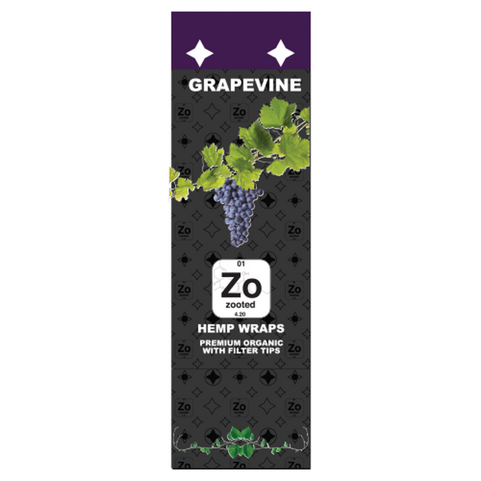 Zooted Brandz - Grapevine Flavored Hemp Wraps - 2 Wraps Per Pack - (25 Pack Display)-Papers and Cones