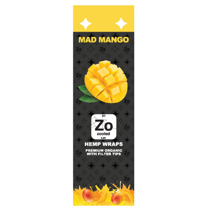 Zooted Brandz - Mad Mango Hemp Wraps Display Box - 2 Wraps Per Pack - (25 Pack Display)-Papers and Cones